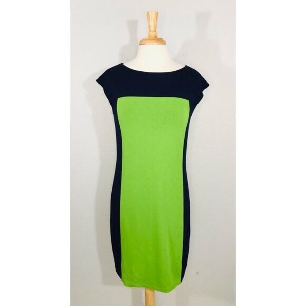 Adrianna Papell Dress Small Color-Block Jersey Shift Navy Blue & Green, S